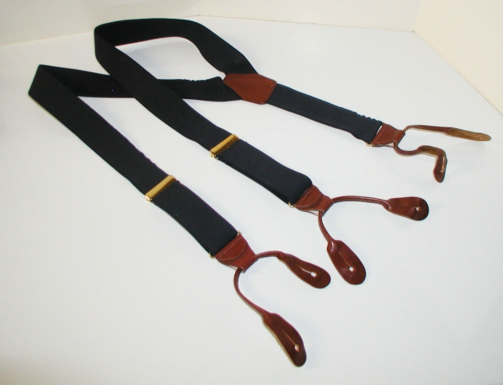 Men's Navy Blue Cas West Germany Suspenders With Leather Button Straps Handsome
